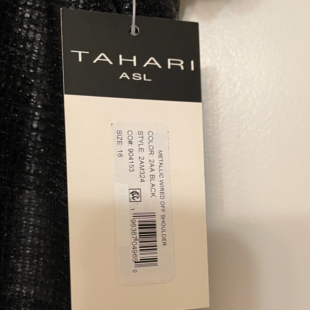 Tahari ASL Metallic Off the Shoulder Black Dress - Picture 4 of 6